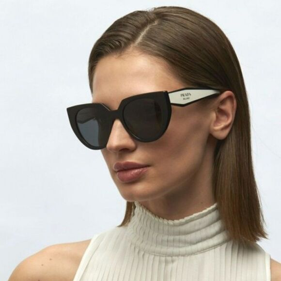 NEW Prada PR14WS 09Q-5S0 Black Talc Gray Cat Eye Oversized Women Sunglasses - Picture 4 of 13